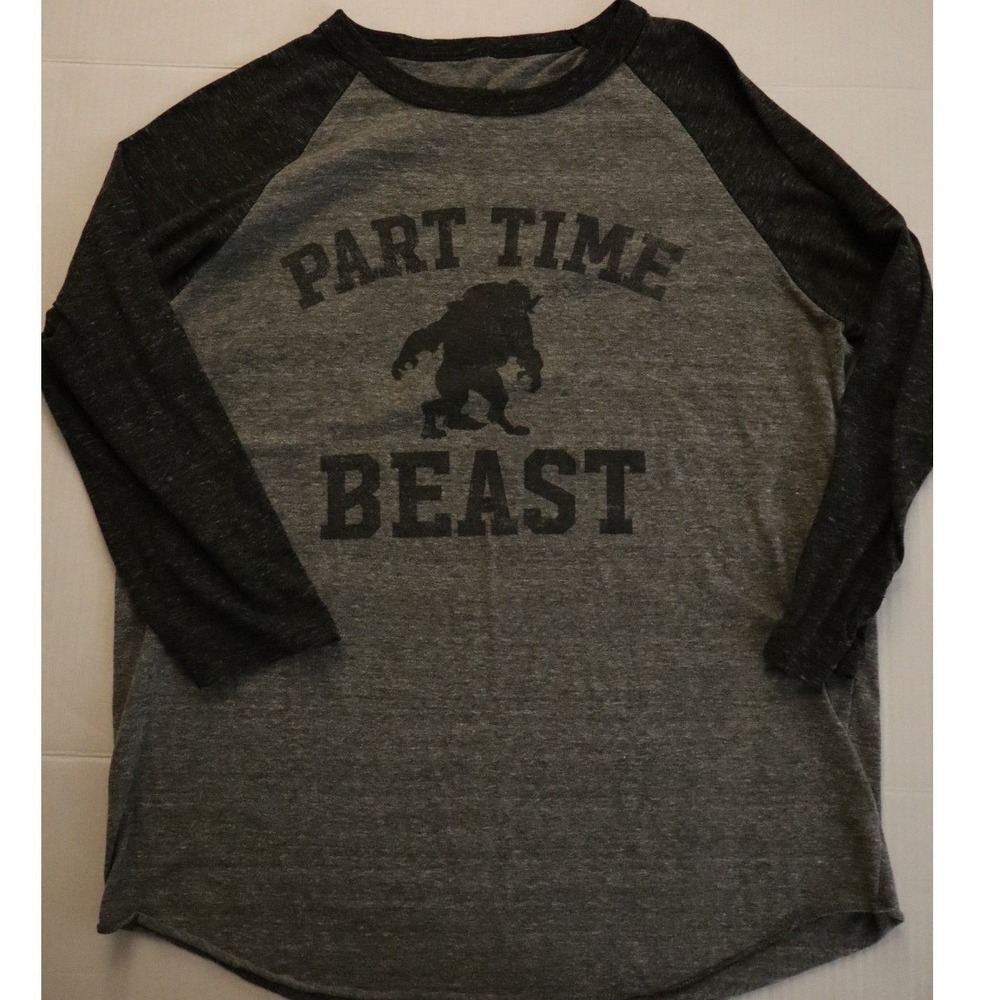 Disney Parks Beauty & The Beast Part Time Beast Raglan Shirt Gray Black Large